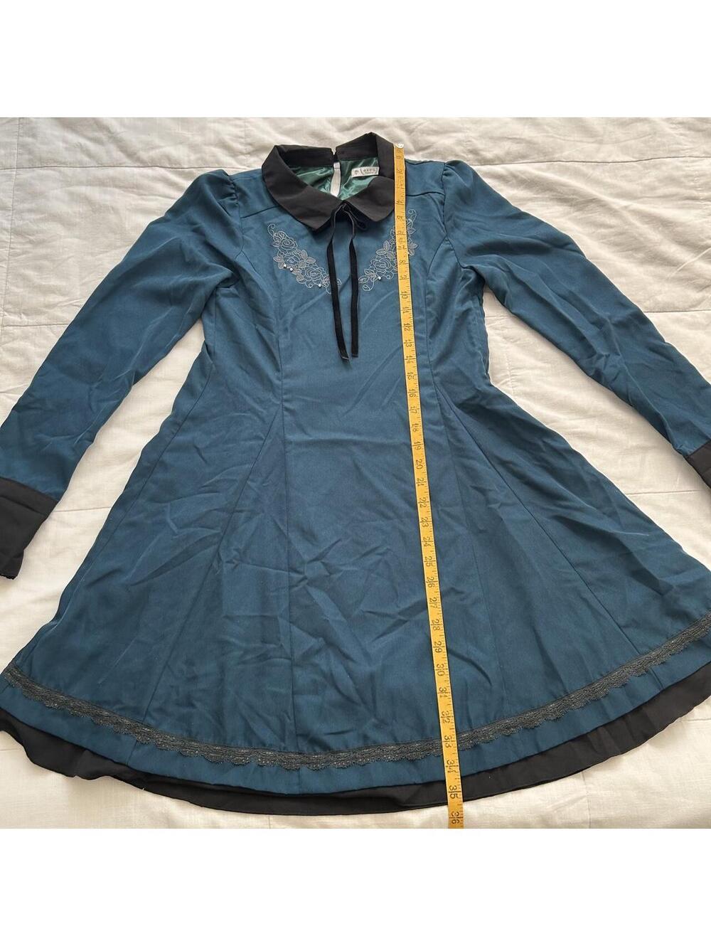 Axes Femme Dark Teal Peter Pan Collar Dress Size M Japan Dark Academia - Picture 8 of 8